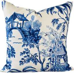 Brunshwig & Fils Tongli Blue & White Cushion Cover Pillow Double Sided - thumbnail 1