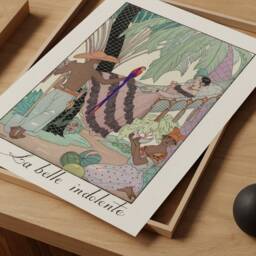 Woman Art Print, Retro Fashion Decor, Exotic Deco, Exhibition Poster, Vintage Office Wall Art, French Dress Drawing, Magazine Poster - thumbnail 3