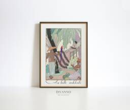 Woman Art Print, Retro Fashion Decor, Exotic Deco, Exhibition Poster, Vintage Office Wall Art, French Dress Drawing, Magazine Poster - thumbnail 1