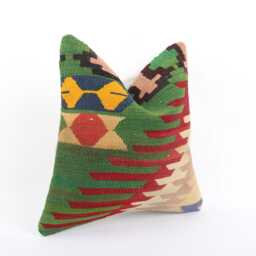 Handmade Kilim Pillow Cover Vintage Turkish Woven Wool, 16x16 - thumbnail 3