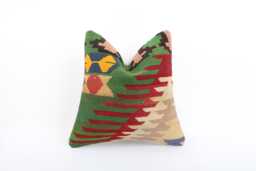 Handmade Kilim Pillow Cover Vintage Turkish Woven Wool, 16x16 - thumbnail 1