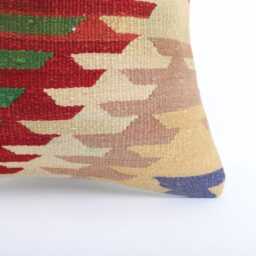 Handmade Kilim Pillow Cover Vintage Turkish Woven Wool, 16x16 - thumbnail 2
