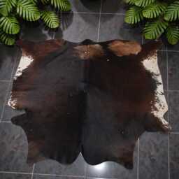 Versatile Medium Cowhide Accent - Dark Brown & White Premium Hair-On Leather Rug - 56 X 60 Inches - thumbnail 2