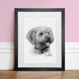 Sketch Style Pet Portrait, Black & White Pencil Drawing, Personalised Dog Sketch, Memorial, Sketched Custom Art - thumbnail 1