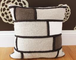 Crochet Throw Pillow Tan/Brown/White Bricks, Decorative Accent Pillow, 16 X - thumbnail 1