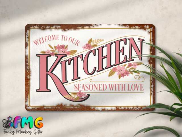 Rustic Kitchen Sign - Floral Metal Wall Art, Seasoned With Love - image 1