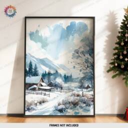 Christmas Scenery Wall Art - Set Of 3 Posters - Snowy Forest Prints Merry Xmas Winter Scene Artwork A4 A3 Watercolour Decor - thumbnail 3