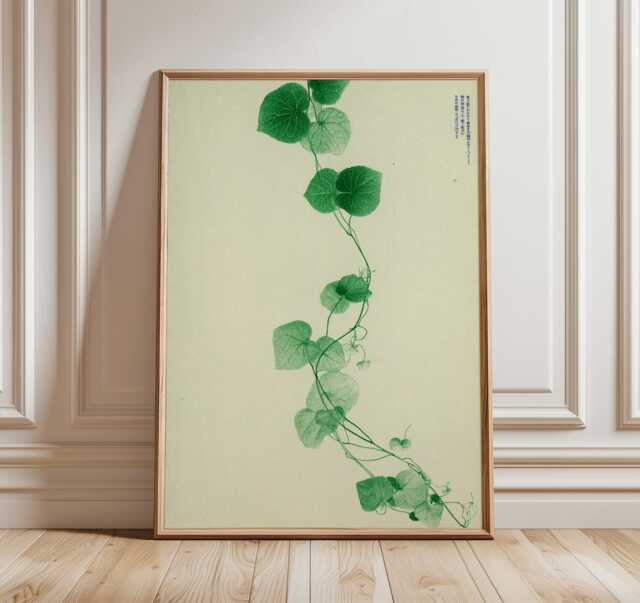Minimalist Botanical Vine Print, Japanese Art Style, Green Leaf Wall Art, Modern Nature Poster, Contemporary Zen Home Decor - image 1