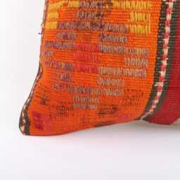 Vintage Turkish Kilim Pillow Cover Handwoven Wool Cushion, 16x16 - thumbnail 2