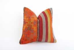 Vintage Turkish Kilim Pillow Cover Handwoven Wool Cushion, 16x16 - thumbnail 1