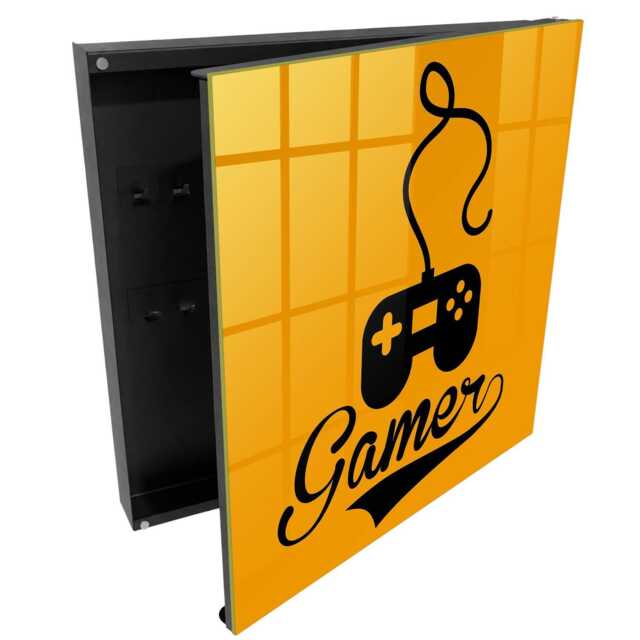 Gamer Art Wall Mounted Key Cabinet, Orange Box For Wall, Typographic Hobby, Gamers & Game Lovers - image 1