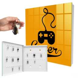 Gamer Art Wall Mounted Key Cabinet, Orange Box For Wall, Typographic Hobby, Gamers & Game Lovers - thumbnail 2