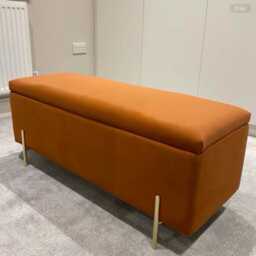 Handmade Plush Velvet Ottoman - Storage Box With Gold Legs, Blanket Chest - 90x42x42cm - thumbnail 2