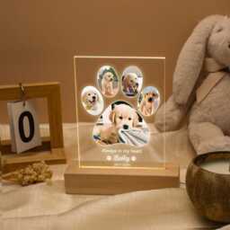 Personalized Dog Photo Night Light, Custom Paw Collage Led Lamp, Memorial Gift, Lover Pet Plaque, Loss Gift - thumbnail 3