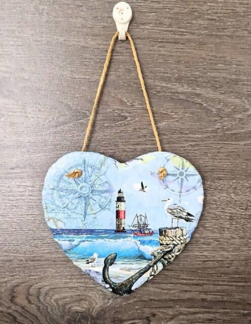 Nautical Slate Plaque Lighthouse, Ship & Anchor Beach Decor - 15cm - image 1