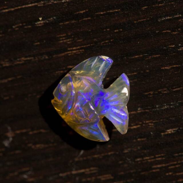 Opal Purple Flashing Fire Fish Carving - 1.7 Cts Double Sided - image 1