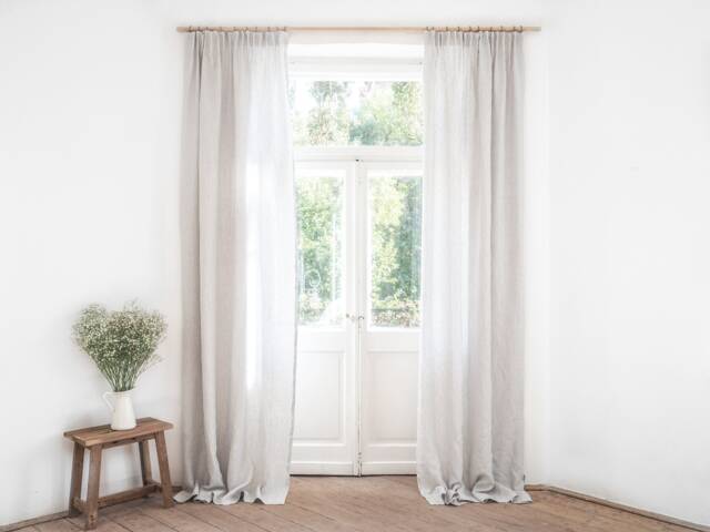 Modern Grey Stripes Curtain - Medium Linen Fabric Ready With Header Or Pleating Tape - image 1