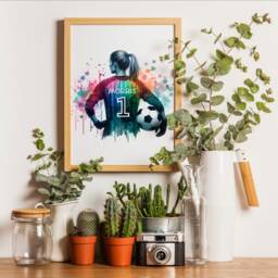 Soccer Goalie Personalized Watercolor Print - Girls Football Gifts - Customized Poster Room Decor Female Prints - thumbnail 3
