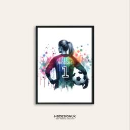 Soccer Goalie Personalized Watercolor Print - Girls Football Gifts - Customized Poster Room Decor Female Prints - thumbnail 1