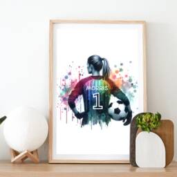 Soccer Goalie Personalized Watercolor Print - Girls Football Gifts - Customized Poster Room Decor Female Prints - thumbnail 2