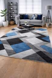 New Blue Silver Grey Rugs Small Large Mats Modern Contemporary Design UK