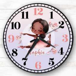 Girls Dark Skin Ballet Dancer Personalised Gift For Kid's Bedroom Clock - Kids Clock, Children's , Custom Wall