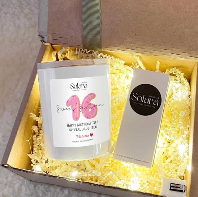 Personalised 16Th Birthday Candle Gift Set, Sweet Sixteen Soy Wax For Daughter, Sister, Niece, Set With Matches - image 1