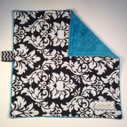 Damask Minky Lovie Navy Blue Baby Blanket With Ribbon Loop - thumbnail 2