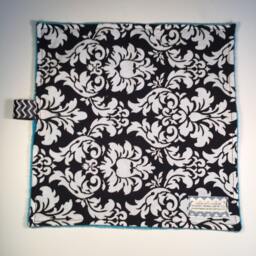 Damask Minky Lovie Navy Blue Baby Blanket With Ribbon Loop - thumbnail 3