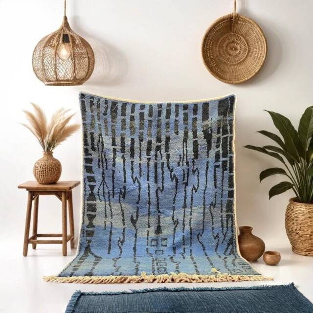 Blue Moroccan Rug Handmade Berber Wool Rug - image 1