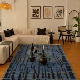 Blue Moroccan Rug Handmade Berber Wool Rug - thumbnail 2