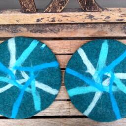 Handfelted Seat Cushion Abstract, Petrol - thumbnail 2