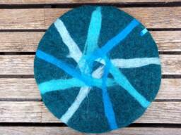 Handfelted Seat Cushion Abstract, Petrol