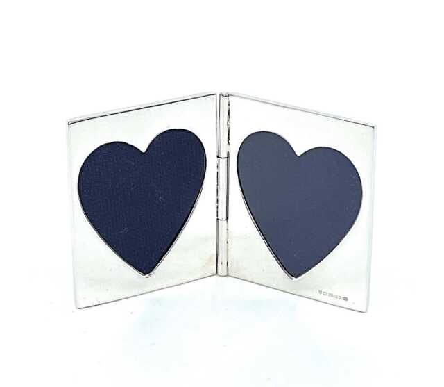 Double Heart Miniature Folding Travel Photo Frame 925 Sterling Silver English Hallmarks 3.5cm X By Jewelaridesigns - image 1