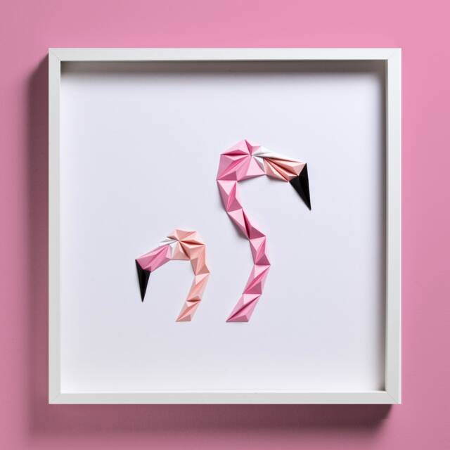 Flamingos, Paper Art, Flamingo Wall Pink Decor, Handmade Framed Art - image 1