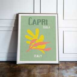 Capri Italy Travel Poster, Colourful Botanical Wall Art Print, Mediterranean Island Decor, Holiday Gift - thumbnail 1