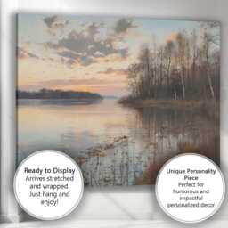 Tranquil Lakeside Sunset Reflection With Bare Woodland Trees Canvas Wall Art Print Decor Picture Ready To Hang - thumbnail 3