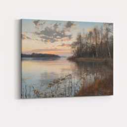 Tranquil Lakeside Sunset Reflection With Bare Woodland Trees Canvas Wall Art Print Decor Picture Ready To Hang - thumbnail 4