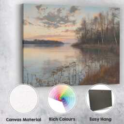 Tranquil Lakeside Sunset Reflection With Bare Woodland Trees Canvas Wall Art Print Decor Picture Ready To Hang - thumbnail 2
