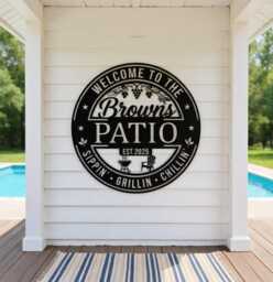 Custom Patio Metal Sign, Lounge Personalized Family Name Decor, Outdoor Wall Art, Backyard Porch Decor, Outdoor - thumbnail 1