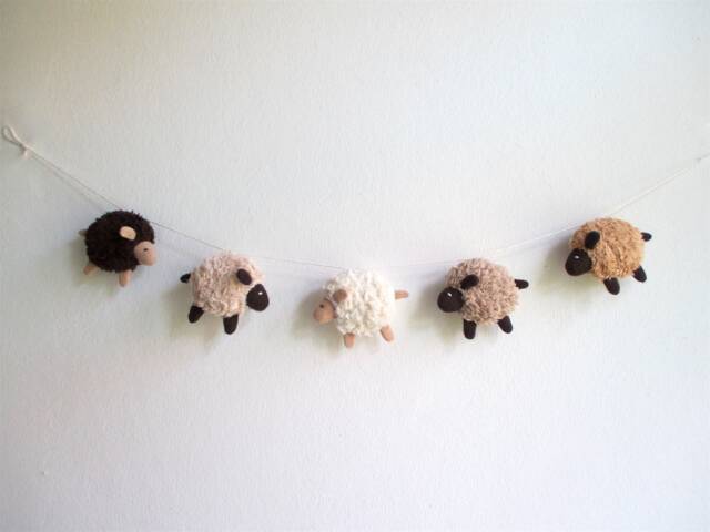 Sheep Garland, Garland With Sheep, For Nursery, Beige Nursery Decor, Lambs Plush Sheep Wall Decor - image 1