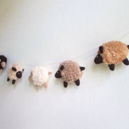 Sheep Garland, Garland With Sheep, For Nursery, Beige Nursery Decor, Lambs Plush Sheep Wall Decor - thumbnail 3