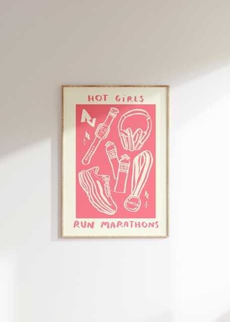 Hot Girls Run Marathons Wall Print - Sports Illustration Health & Fitness Art Gifts For Runners Running Trendy - image 1
