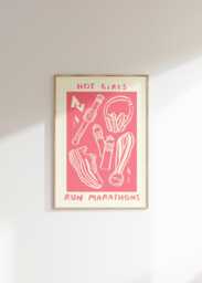 Hot Girls Run Marathons Wall Print - Sports Illustration Health & Fitness Art Gifts For Runners Running Trendy - thumbnail 1