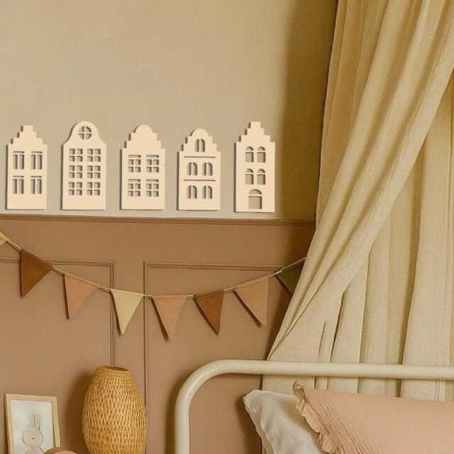 Wooden Boho Houses - Nursery Scandi Decor Whimsical Bedroom Tenement House Decor Girls Decor- Canal Wall Decals - image 1