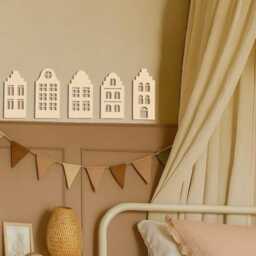 Wooden Boho Houses - Nursery Scandi Decor Whimsical Bedroom Tenement House Decor Girls Decor- Canal Wall Decals