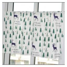 Reindeer Pine Tree Cafe Curtain, Winter Forest Valance
