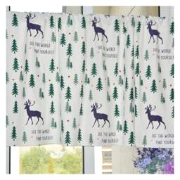Reindeer Pine Tree Cafe Curtain, Winter Forest Valance - thumbnail 2