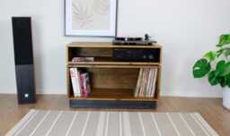 Handmade Solid Wood Record Player Stand Vinyl Storage Cabinet, Hifi Rack - thumbnail 1