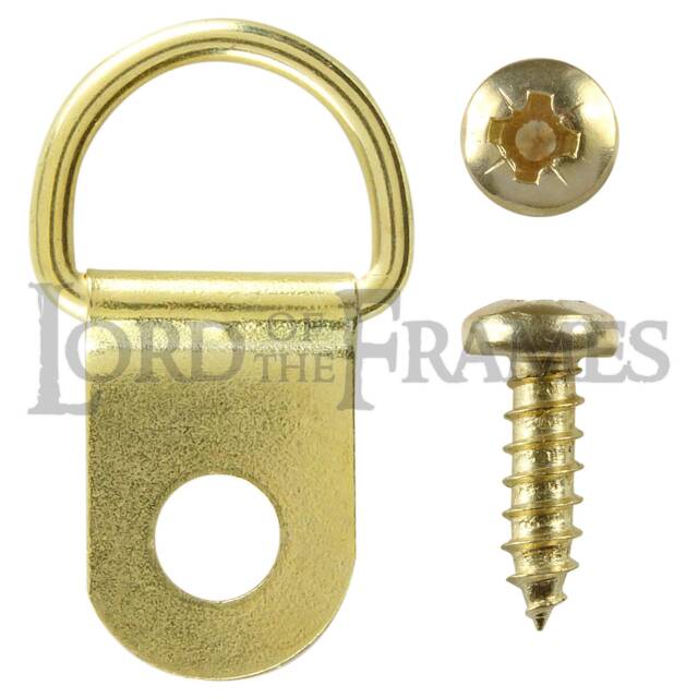 Small Single D Rings Nickel Brass Bronze + Screws Picture Framing Frame Mirror Hanging Drings 22x12mm - image 1